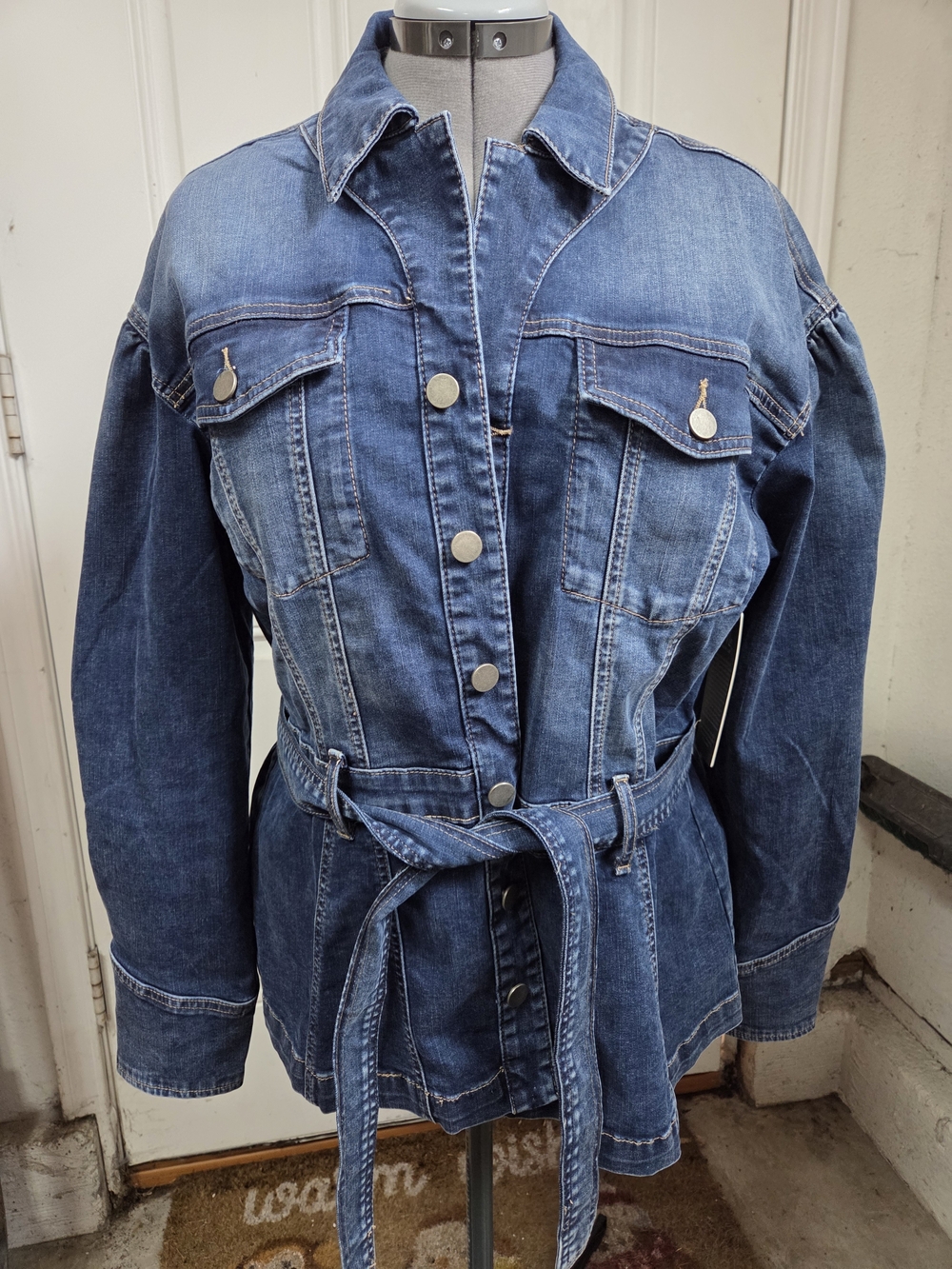 Tie-Waist Denim Jacket - Blue